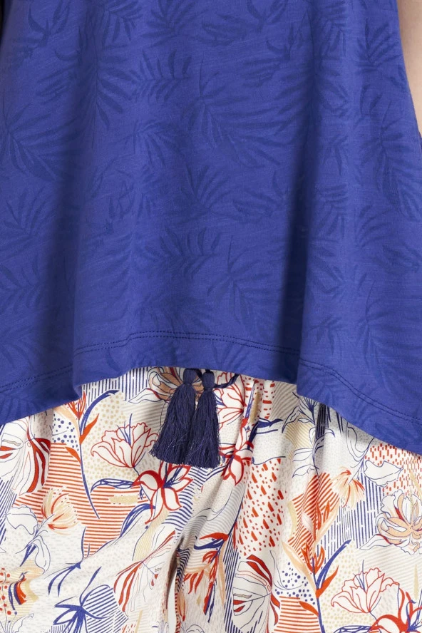 Kadın Çicek Desenli Kalın Askılı Şort Pijama Takımı - 2