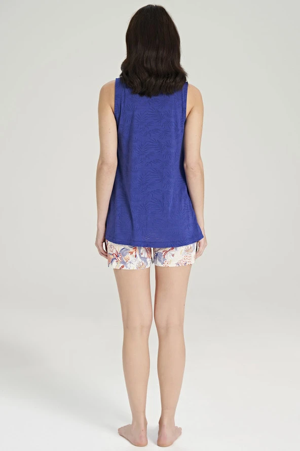 Kadın Çicek Desenli Kalın Askılı Şort Pijama Takımı - 5