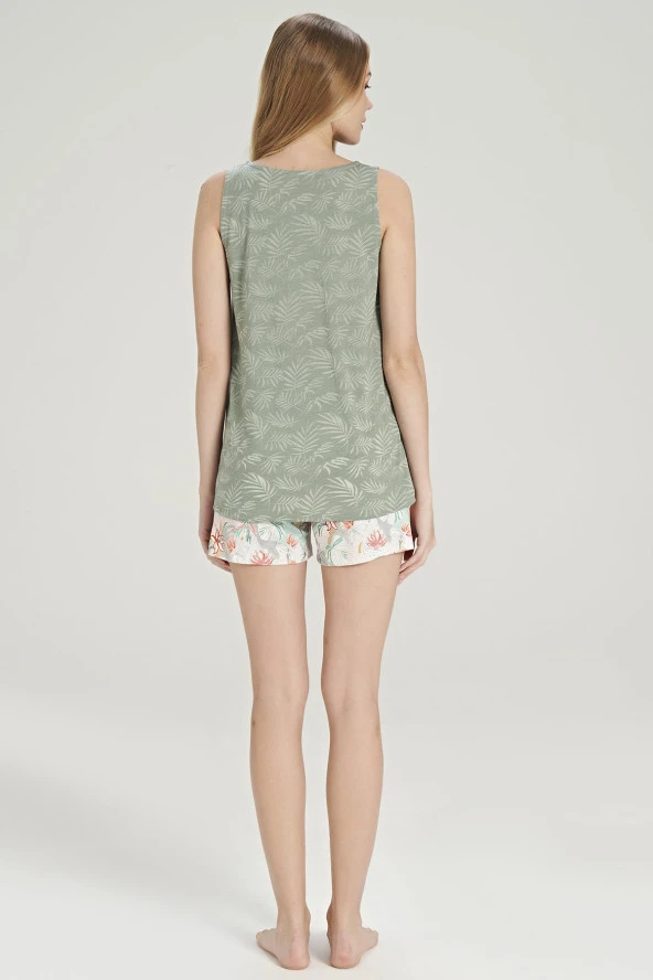 Kadın Çicek Desenli Kalın Askılı Şort Pijama Takımı - 10