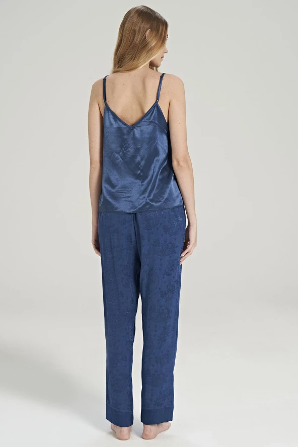 Kadın Jakar Kumaş Şal Desenli İp Askılı Dantel Detaylı 3'lü Pijama Takımı - 11