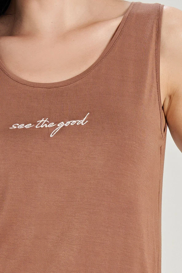 Kadın Keten Çizgili Kalın Askılı 3'lü Pijama Takımı - 5