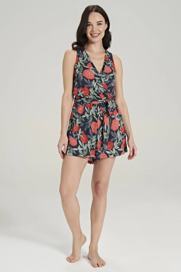 Kadın Yeşil Pamuklu Nar Desenli Tulum - 3