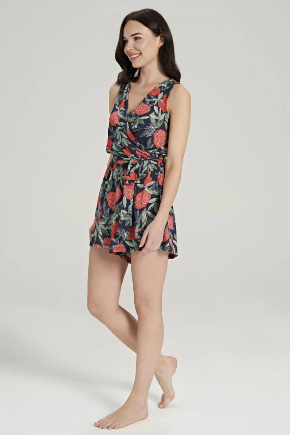 Kadın Yeşil Pamuklu Nar Desenli Tulum - 4