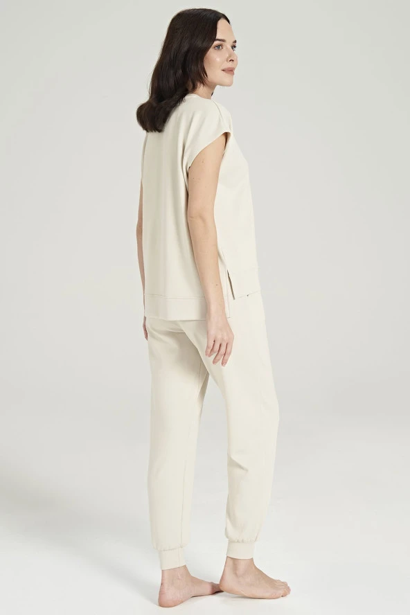 Kadın Pamuklu Bel Detaylı Yarın Kol Pijama Takımı - 5