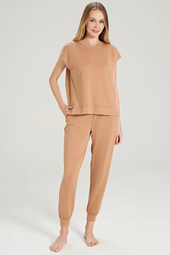 Kadın Pamuklu Bel Detaylı Yarın Kol Pijama Takımı - 8