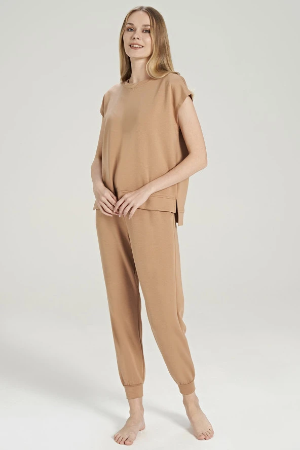 Kadın Pamuklu Bel Detaylı Yarın Kol Pijama Takımı - 9
