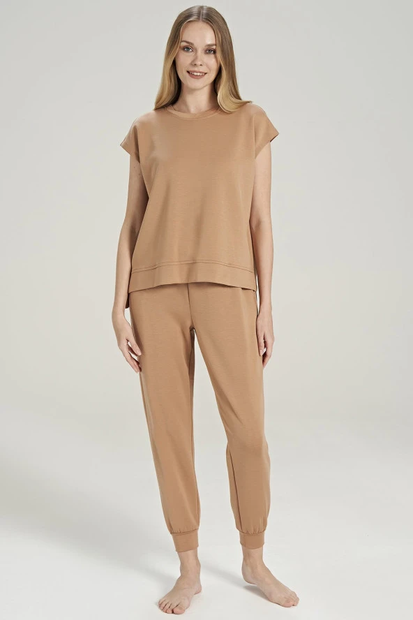 Kadın Pamuklu Bel Detaylı Yarın Kol Pijama Takımı - 10