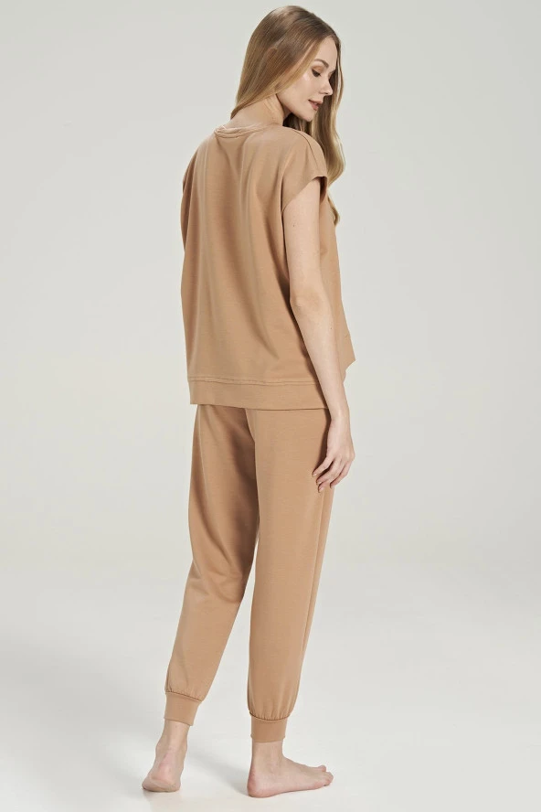 Kadın Pamuklu Bel Detaylı Yarın Kol Pijama Takımı - 11