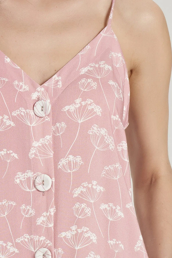 Kadın Pamuklu Önden Düğmeli İp Askılı Gecelik Elbise - 2