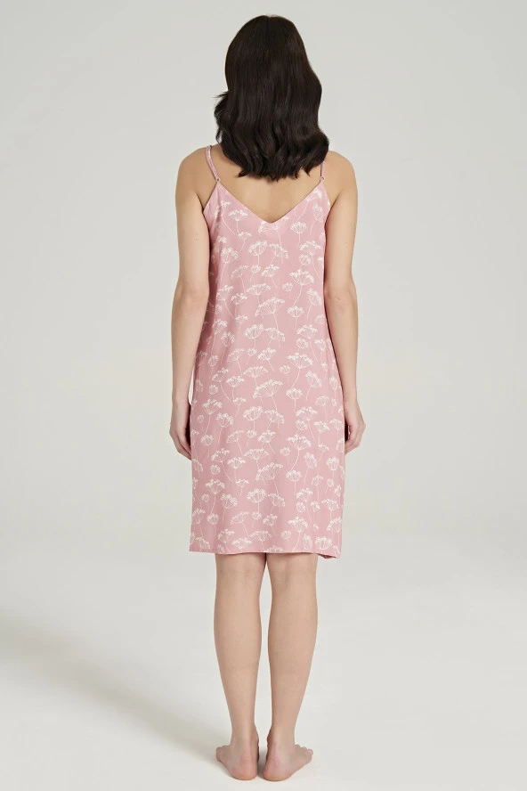 Kadın Pamuklu Önden Düğmeli İp Askılı Gecelik Elbise - 5