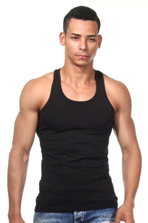 Erkek Siyah Pamuklu Atlet - 8