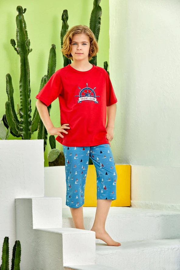 Erkek Çocuk Desenli Şortlu Pijama Takımı - 2