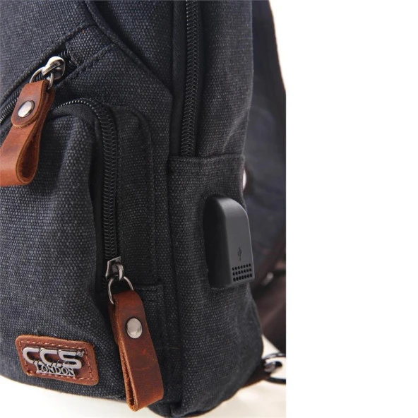 Ççs London 31184 Usb Aux Çıkışlı Kanvas Sırt Çantası Siyah - Resim 4