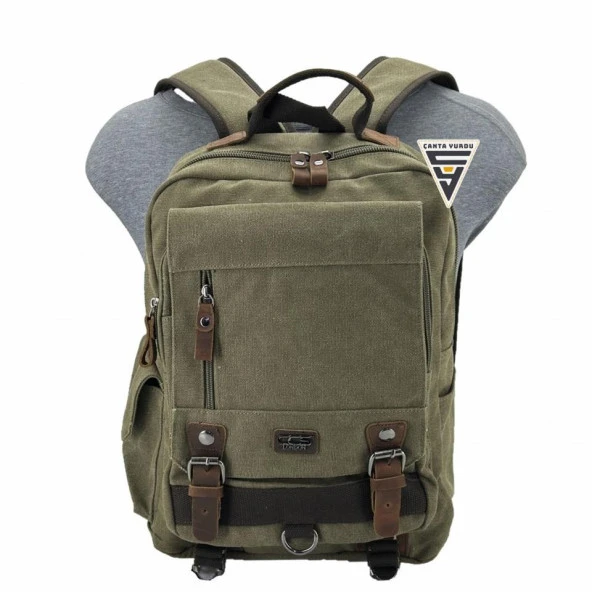 Ççs London 51565 Kanvas Laptop Sırt Çantası Haki - 3