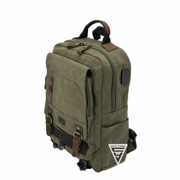 Ççs London 51565 Kanvas Laptop Sırt Çantası Haki - 5