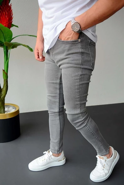 Erkek Slim Fit Jean Pantolon Gri Edw074