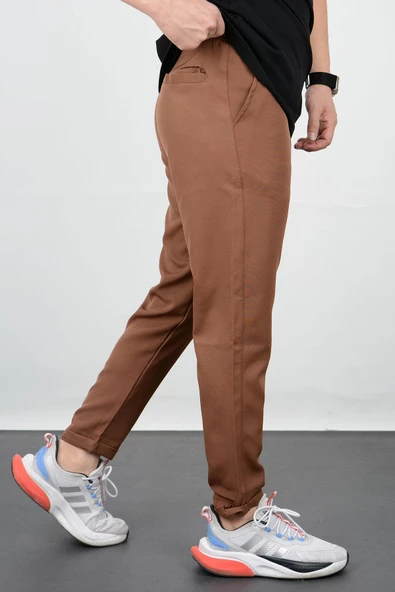 Erkek Slim Fit Beli Lastikli Double Paça Jogger Pantolon Kahverengi Edw073 - 2