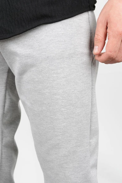 Erkek Double Paça Beli Lastikli Relax Fit Jogger Pantolon Gri Edw036 - 4