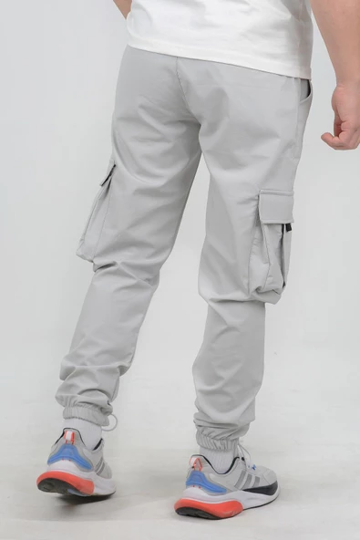 Erkek Slim Fit Cepli Beli ve Paçası Lastikli İnce Spor Pantolon Gri  Edw071 - Resim 3