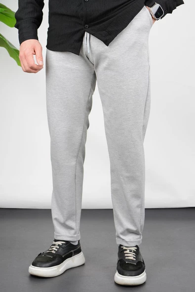Erkek Double Paça Beli Lastikli Relax Fit Jogger Pantolon Gri Edw036 - 2