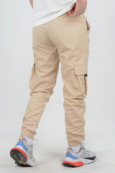 Erkek Slim Fit Cepli Beli ve Paçası Lastikli İnce Spor Pantolon Bej Edw071 - 3