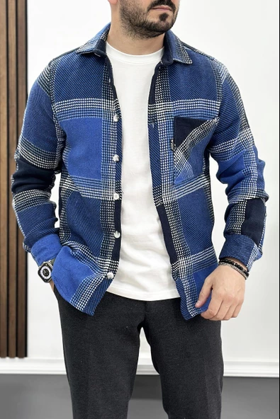 Erkek Kalın Slim Fit Oduncu Gömlek Mavi Edw035