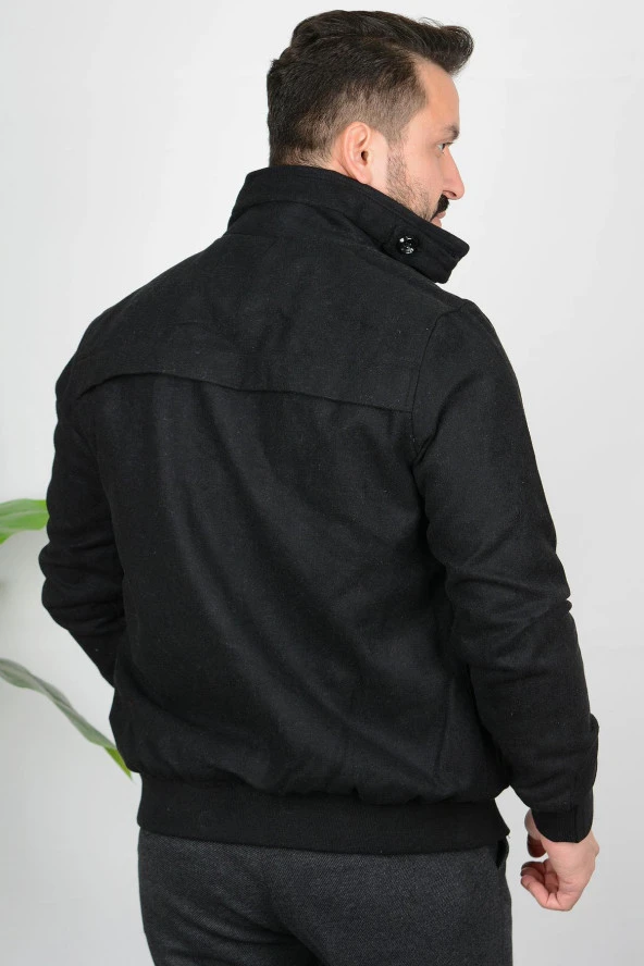 Erkek Slim Fit Yaka Detaylı İçi Astarlı Kaşe Mont Edw029 - Resim 4