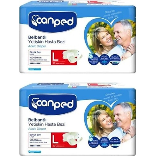 Canped Belbantlı Polietilen Hasta Bezi Büyük Boy(L) 30 lu 2 Paket 60 Adet
