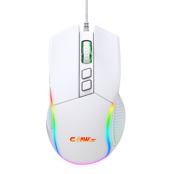 Claw's Crossfire V1 12800 Dpi Full Wide RGB Özel ABS Doku Reflex Örgü Kablolu Gaming Mouse Beyaz