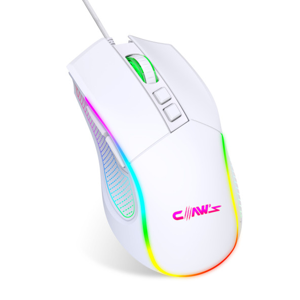 Claw's Crossfire V1 12800 Dpi Full Wide RGB Özel ABS Doku Reflex Örgü Kablolu Gaming Mouse Beyaz - 3