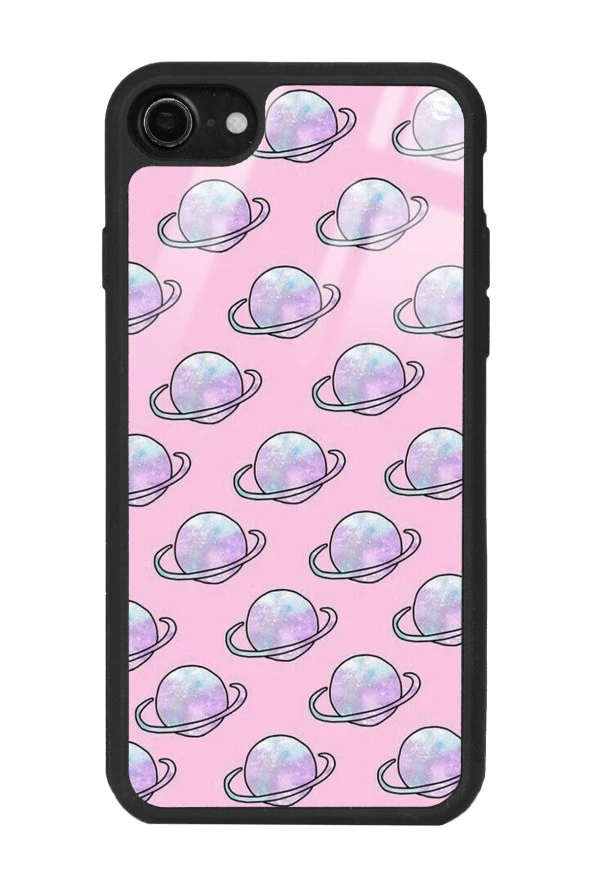 iPhone 7 - 8 Pembe Saturn Tasarımlı Glossy Telefon Kılıfı