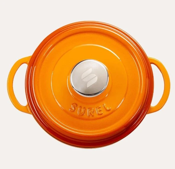 Sürel Degrade Turuncu 20cm Yuvarlak Derin Demir Döküm Tencere - 4