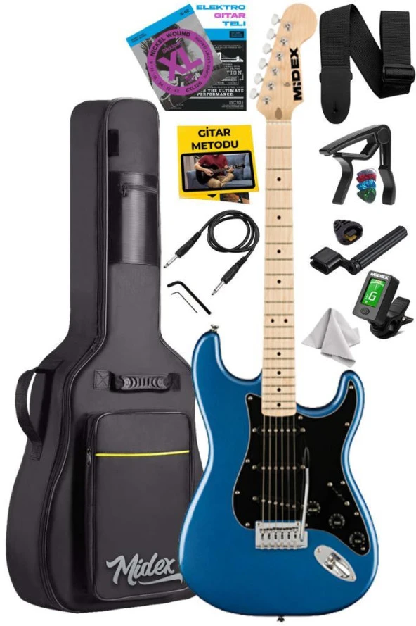 Midex RPH-30BL Maple Klavye Strat Kasa SSS Elektro Gitar Seti