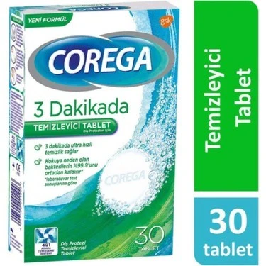 Corega 3 Dakikada Diş Protezi Temizleyici 30 Tablet