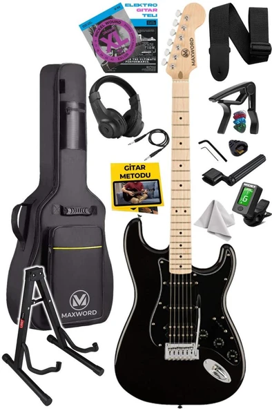 Maxword MAP-35BK-ST Maple Klavye SSH Profesyonel Elektro Gitar Seti ürün görseli 1