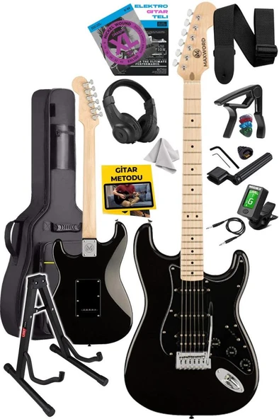 Maxword MAP-35BK-ST Maple Klavye SSH Profesyonel Elektro Gitar Seti - Resim 2
