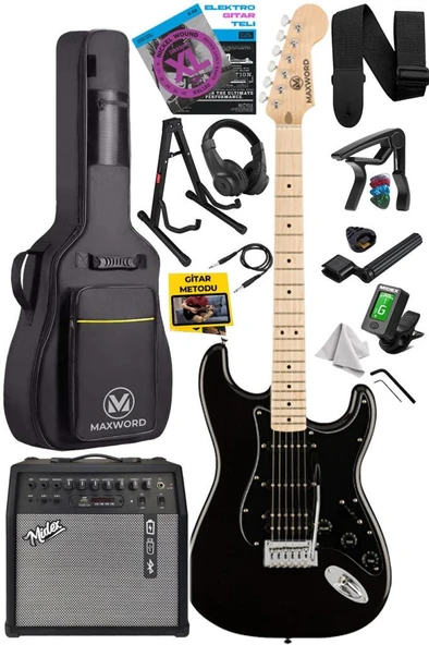 Maxword MAP-35BK-50AMP Maple Klavye SSH 50W Amfili Elektro Gitar Seti ürün görseli 1