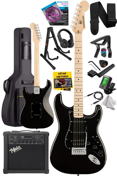 Maxword MAP-35BK-25AMP Maple Klavye SSH 25W Amfili Elektro Gitar Seti - Resim 2