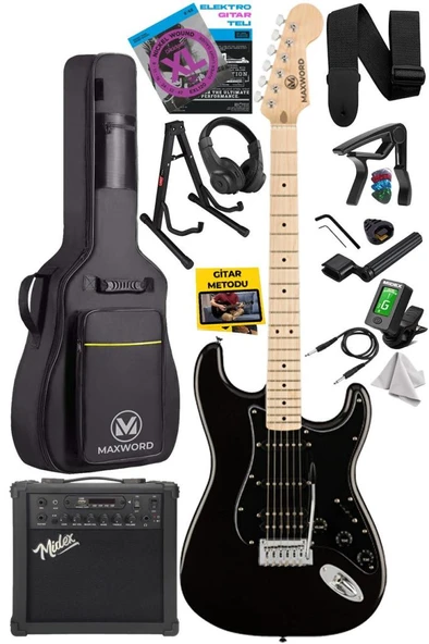 Maxword MAP-35BK-25AMP Maple Klavye SSH 25W Amfili Elektro Gitar Seti ürün görseli 1