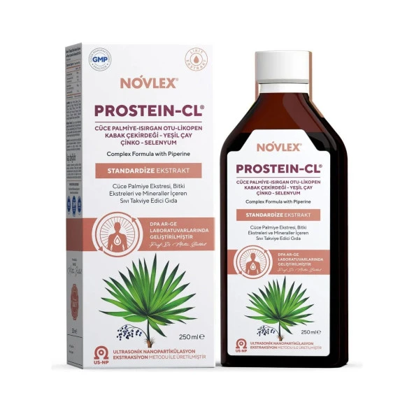 Novlex Prostein-CL Cüce Palmiye (Saw Palmetto), Yeşil Çay, Isırgan, Bal Kabağı, Çinko, Likopen, Piperin ve Selenyum Ekstraktı (Ekstresi) İçeren Sıvı Takviye Edici Gıda 250 ml