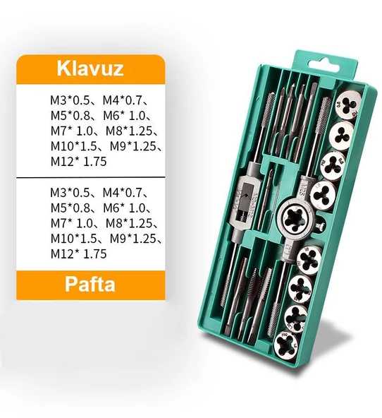 Valkyrie 20 Parça Klavuz Pafta Seti Metrik Set M3-M12 Arası 20li Takım - 2