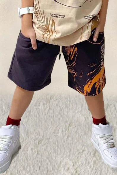 Erkek Çocuk Ekstra Fun Yazı ve Digital Baskılı Tişört Siyah Şortlu Takım - Resim 3