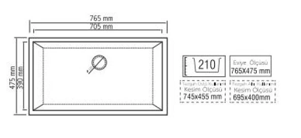 REAL K SERİSİ K013 EVİYE SİYAH 70.5 x 39 Cm Tezgah Altı - 3