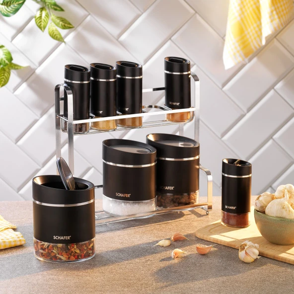 Schafer Silver Touch Baharat Takımı 9 Parça-Siyah