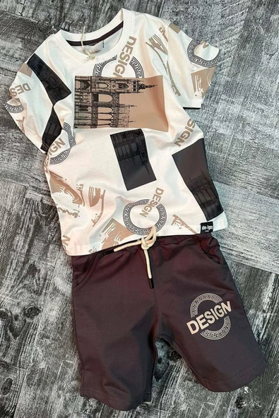 Erkek Çocuk Design Yazı Baskılı Kısa Kol Beyaz Tişört Şortlu Takım ürün görseli