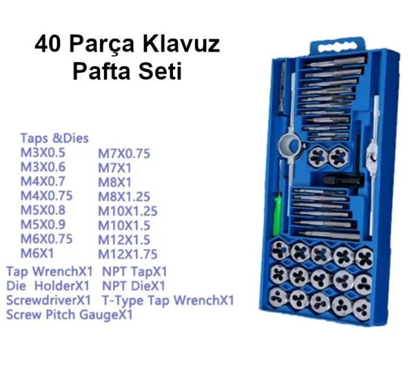 Valkyrie 40 Parça Klavuz Pafta Seti Metrik Set M3-M12 Arası 40lı Takım - 5