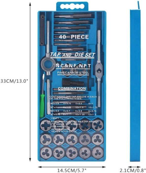 Valkyrie 40 Parça Klavuz Pafta Seti Metrik Set M3-M12 Arası 40lı Takım - 8