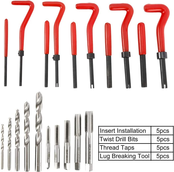 Valkyrie 131 Parça Diş Açma Helicoil Vida Tamir Onarım Seti M5-M12 Profesyonel 1. Kalite - 6