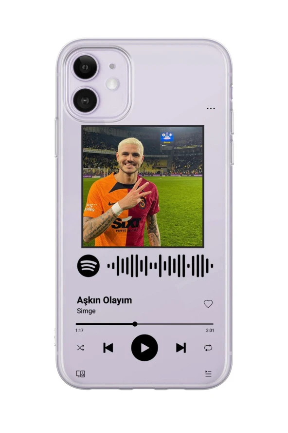 iPhone 11 Icardi 3 Parmak Spotify Tasarımlı Şeffaf Telefon Kılıfı