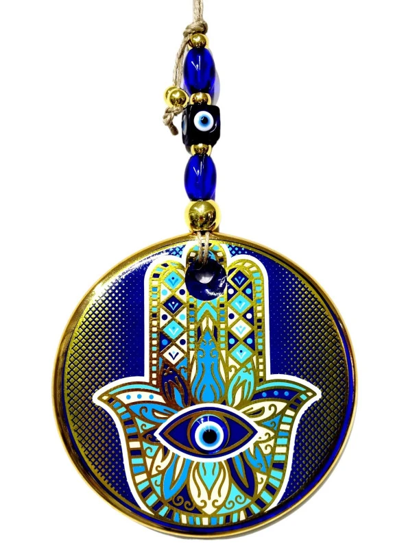 Yaldızlı Mavi Renk Fatma Ana Eli Şekilli Duvar Süsü Cam Duvar Dekoru ürün görseli